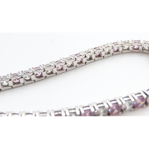 1041 - Pink and White Cubic Zirconia set 9 Carat White Gold Bracelet 19cm Long As New Unworn