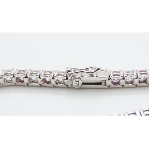 1041 - Pink and White Cubic Zirconia set 9 Carat White Gold Bracelet 19cm Long As New Unworn