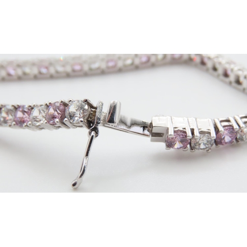 1041 - Pink and White Cubic Zirconia set 9 Carat White Gold Bracelet 19cm Long As New Unworn