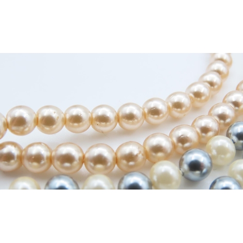 1042 - Two Pairs of Ladies Pearl Necklaces with a Pair of Ladies Silver Pearls Earrings As New Unworn