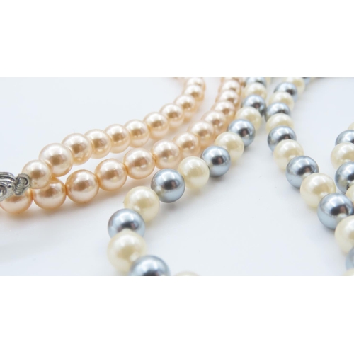 1042 - Two Pairs of Ladies Pearl Necklaces with a Pair of Ladies Silver Pearls Earrings As New Unworn