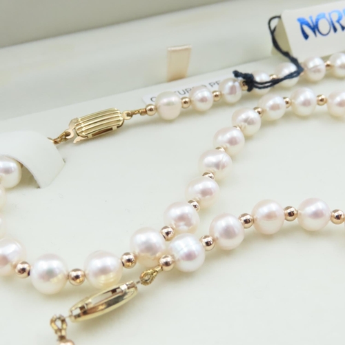 1043 - Noriko Pearl Necklace and Bracelet Set with 9 Carat Yellow Gold Clasp and Spacer Beads Bracelet 20cm... 