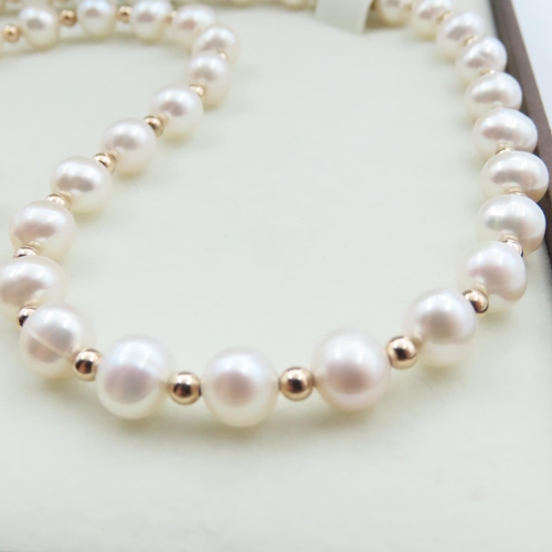 1043 - Noriko Pearl Necklace and Bracelet Set with 9 Carat Yellow Gold Clasp and Spacer Beads Bracelet 20cm... 