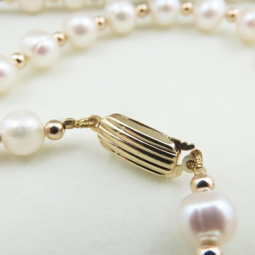 1043 - Noriko Pearl Necklace and Bracelet Set with 9 Carat Yellow Gold Clasp and Spacer Beads Bracelet 20cm... 