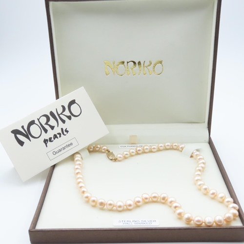 1044 - Noriko Pearl Necklace with 9 Carat Yellow Gold Clasp 40cm Long with Original Presentation Box As New... 