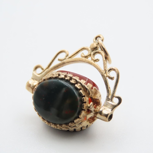 1045 - Bloodstone Carnelian and Black Onyx Set 9 Carat Yellow Gold Fob Pendant 2cm High As New Unworn