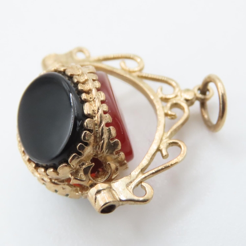 1045 - Bloodstone Carnelian and Black Onyx Set 9 Carat Yellow Gold Fob Pendant 2cm High As New Unworn