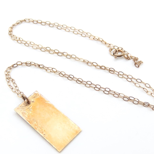 1050 - 9 Carat Yellow Gold Panel Pendant 2cm High Further Set on 9 Carat Yellow Gold Chain 40cm Long