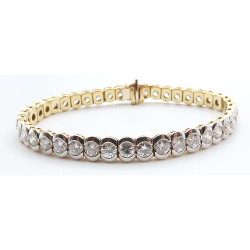 1051 - 18 Carat White and Yellow Gold Bezel Set Diamond Tennis Bracelet 19cm Long Total Diamond Weights 11 ... 