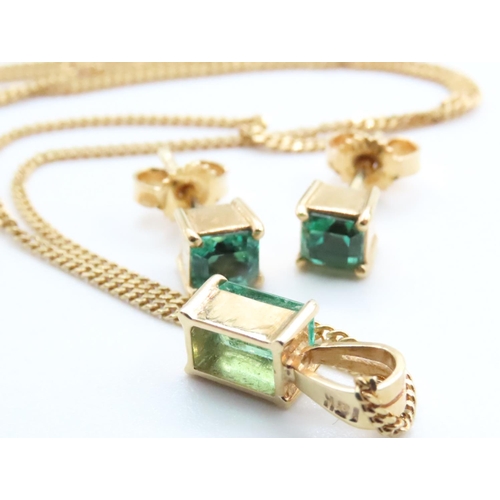 1052 - Colombian Emerald Necklace and Pair of Matching Stud Earrings Mounted in 18 Carat Yellow Gold Chain ... 