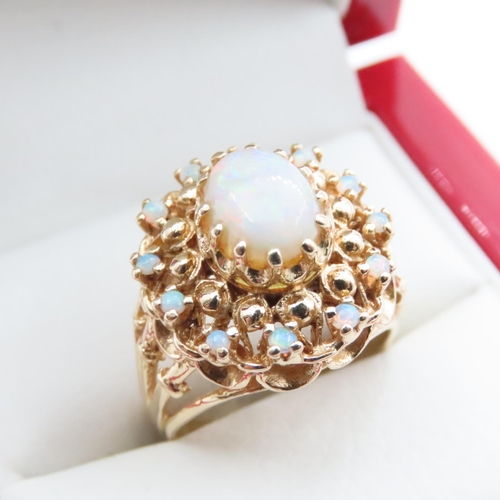 1053 - Opal Cluster Statement Ring Set in 14 Carat Yellow Gold Ring Size P