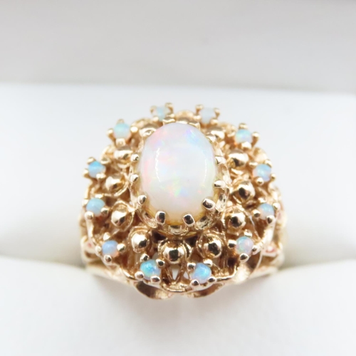 1053 - Opal Cluster Statement Ring Set in 14 Carat Yellow Gold Ring Size P