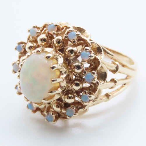 1053 - Opal Cluster Statement Ring Set in 14 Carat Yellow Gold Ring Size P