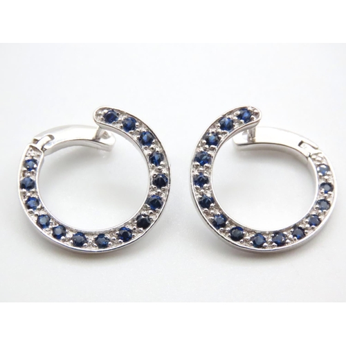 1056 - Pair of 14 Carat White Gold Sapphire Set Loop Earrings