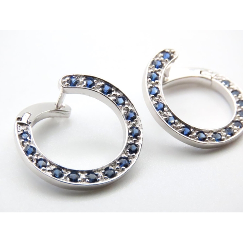 1056 - Pair of 14 Carat White Gold Sapphire Set Loop Earrings