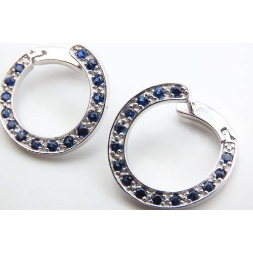 1056 - Pair of 14 Carat White Gold Sapphire Set Loop Earrings