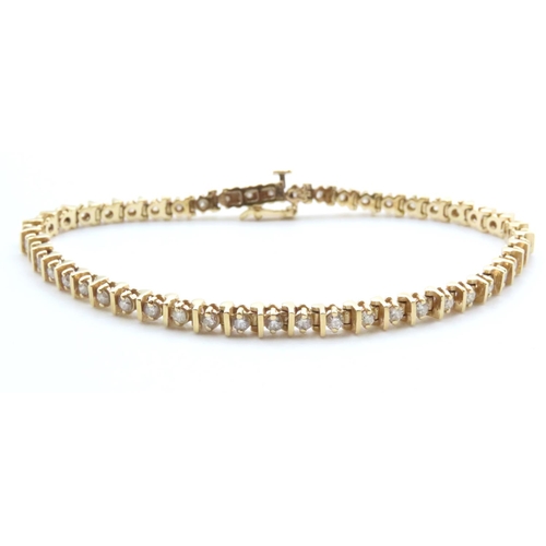 1057 - 18 Carat Yellow Gold Diamond Set Tennis Line Bracelet 19cm Long