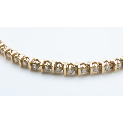 1057 - 18 Carat Yellow Gold Diamond Set Tennis Line Bracelet 19cm Long