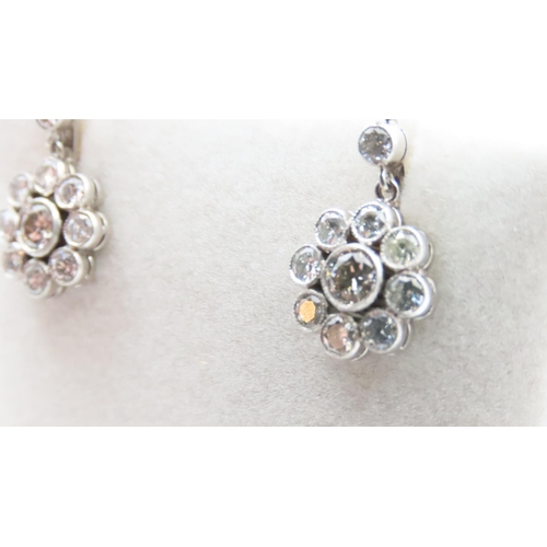 1059 - Fine Pair of Diamond Set Daisy Cluster Earrings Set in Platinum Further Mounted on 18 Carat Yellow G... 