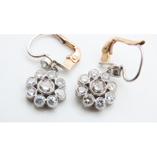 1059 - Fine Pair of Diamond Set Daisy Cluster Earrings Set in Platinum Further Mounted on 18 Carat Yellow G... 