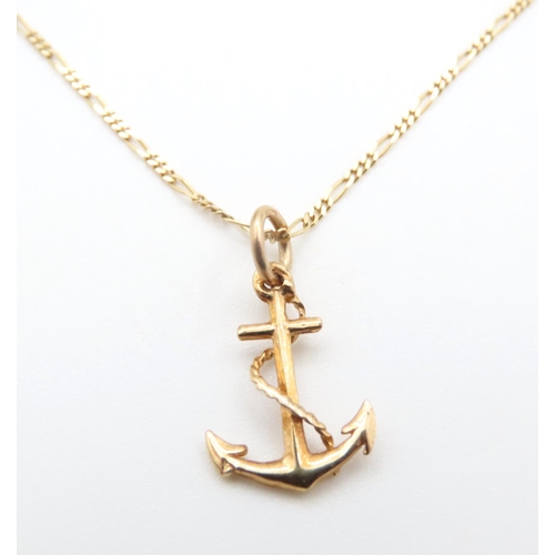 1062 - 9 Carat Yellow Gold Anchor Motif Pendant 1cm High Further set on 19 Carat Yellow Gold Chain 46cm Lon... 