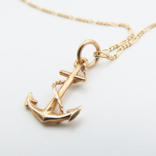 1062 - 9 Carat Yellow Gold Anchor Motif Pendant 1cm High Further set on 19 Carat Yellow Gold Chain 46cm Lon... 