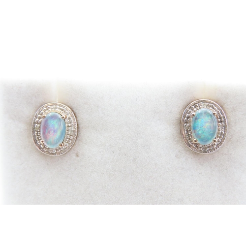 1070 - Pair of 9 Carat Yellow Gold Opal and Diamond Stud Earrings Each 1.5cm High As New Unworn