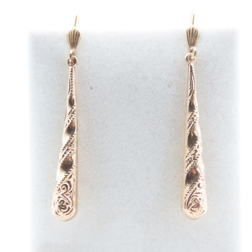 1083 - Pair of 9 Carat Yellow Gold Drop Earrings 5cm High