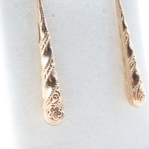 1083 - Pair of 9 Carat Yellow Gold Drop Earrings 5cm High