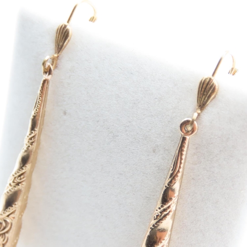 1083 - Pair of 9 Carat Yellow Gold Drop Earrings 5cm High