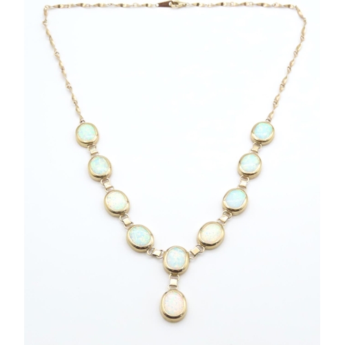 1084 - Opal set Ladies Drop Necklace set in 9 Carat Yellow Gold 44cm Long