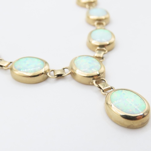 1084 - Opal set Ladies Drop Necklace set in 9 Carat Yellow Gold 44cm Long