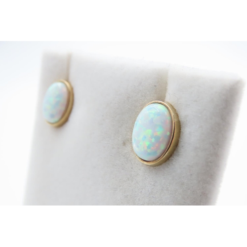 1086 - Pair of Opal set Earrings Mounted in 9 Carat Yellow Gold