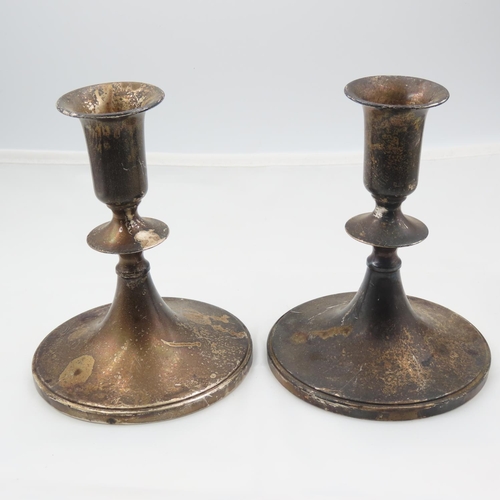 109 - Pair of Silver Pedestal Form Candle Rests Each Approximately 5 Inches High