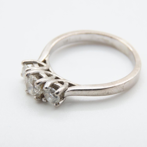 1092 - Three Stone Diamond Ring Mounted in 18 Carat White Gold Ring Size N and a Half