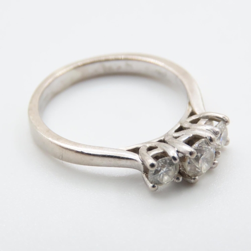 1092 - Three Stone Diamond Ring Mounted in 18 Carat White Gold Ring Size N and a Half