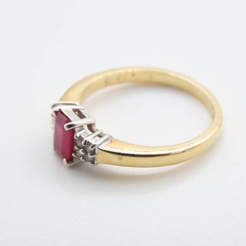 1095 - Emerald Cut Ruby Solitaire Ring with further Diamond Inset to Shoulders Mounted in 18 Carat Yellow G... 