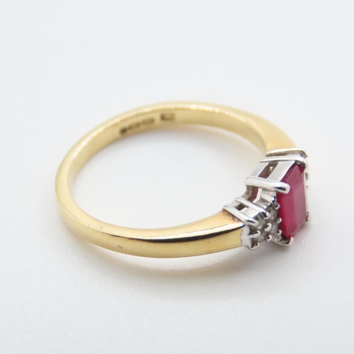 1095 - Emerald Cut Ruby Solitaire Ring with further Diamond Inset to Shoulders Mounted in 18 Carat Yellow G... 