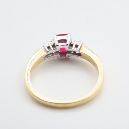 1095 - Emerald Cut Ruby Solitaire Ring with further Diamond Inset to Shoulders Mounted in 18 Carat Yellow G... 