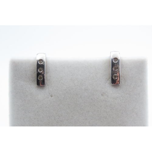 1098 - Pair of Diamond Set Ladies Earrings Mounted in 9 Carat White Gold 1.5cm High