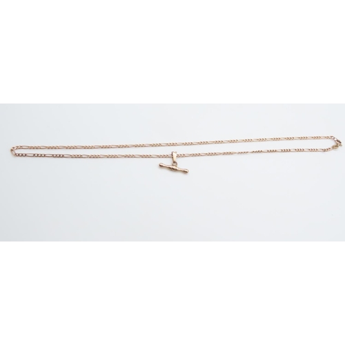 1099 - 9 Carat Yellow Gold Figaro Link T-Bar Necklace 46cm Long