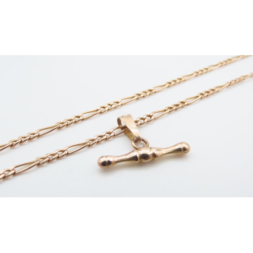 1099 - 9 Carat Yellow Gold Figaro Link T-Bar Necklace 46cm Long