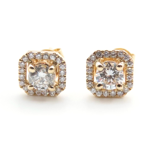 1100 - Pair of Aquamarine and Diamond Square Cut Cluster Earrings Set in Platinum and 14 Carat Gold Aquamar... 