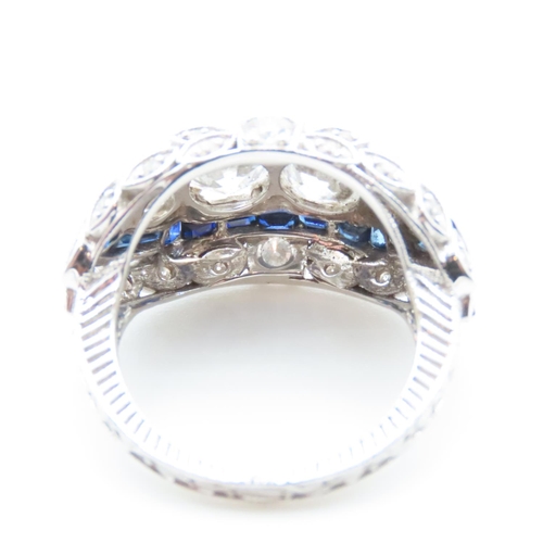 1102 - Art Deco Diamond and Sapphire Cluster Ring Mounted in 18 Carat White Gold Ring Size O Total Diamond ... 