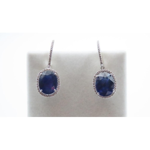 1107 - Pair of Ceylon Sapphire and Diamond Statement Earrings Set in 14 Carat White Gold 6 Carat Sapphire E... 