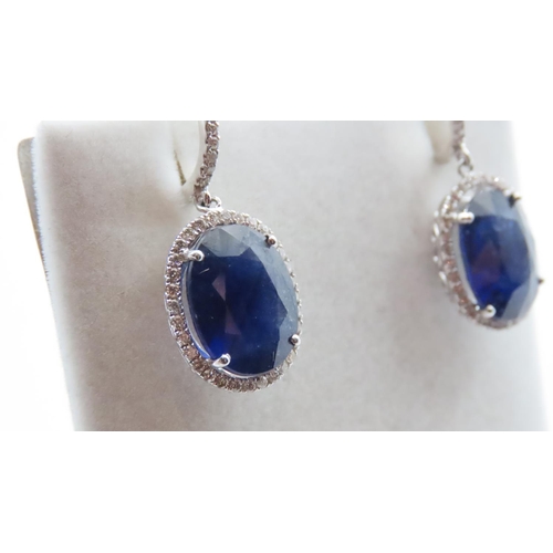 1107 - Pair of Ceylon Sapphire and Diamond Statement Earrings Set in 14 Carat White Gold 6 Carat Sapphire E... 