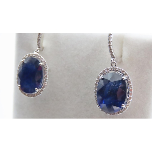 1107 - Pair of Ceylon Sapphire and Diamond Statement Earrings Set in 14 Carat White Gold 6 Carat Sapphire E... 