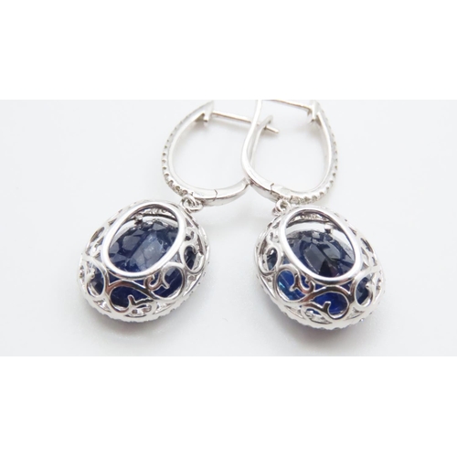 1107 - Pair of Ceylon Sapphire and Diamond Statement Earrings Set in 14 Carat White Gold 6 Carat Sapphire E... 