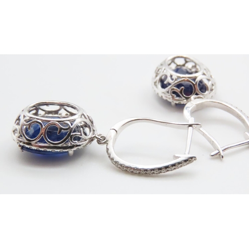 1107 - Pair of Ceylon Sapphire and Diamond Statement Earrings Set in 14 Carat White Gold 6 Carat Sapphire E... 