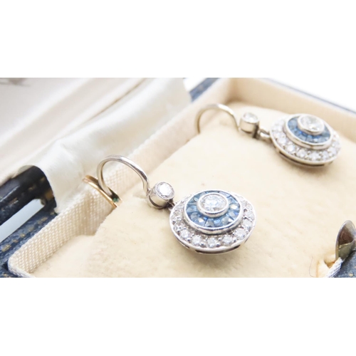 1108 - Pair of Fine Sapphire and Diamond French Cut Art Deco Drop Earrings Set in Platinum 2.5cm Drop Total... 